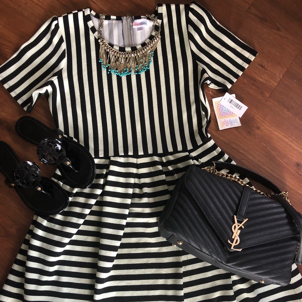Amelia black and off white striped dress size L